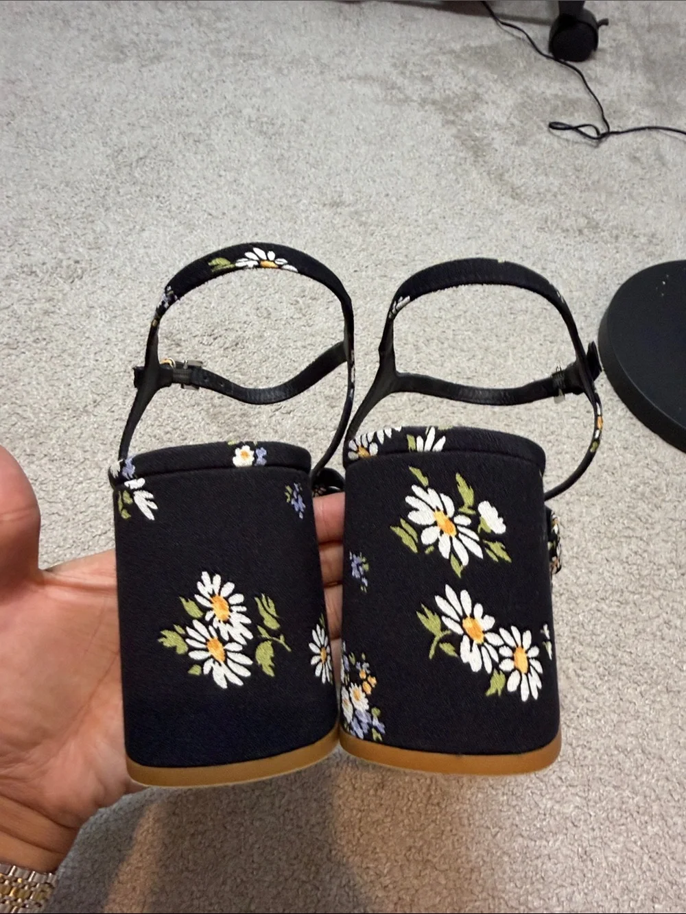 Reformation Maize Platform Sandal Floral Black in Daisy Crepe Size 11
